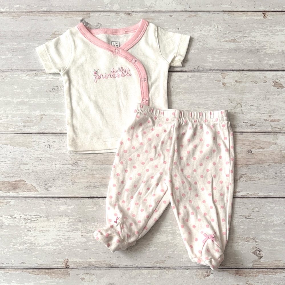 Carters Newborn Baby Girl Outfit Pink White Polka Dot Pants Daddy’s Princess NB